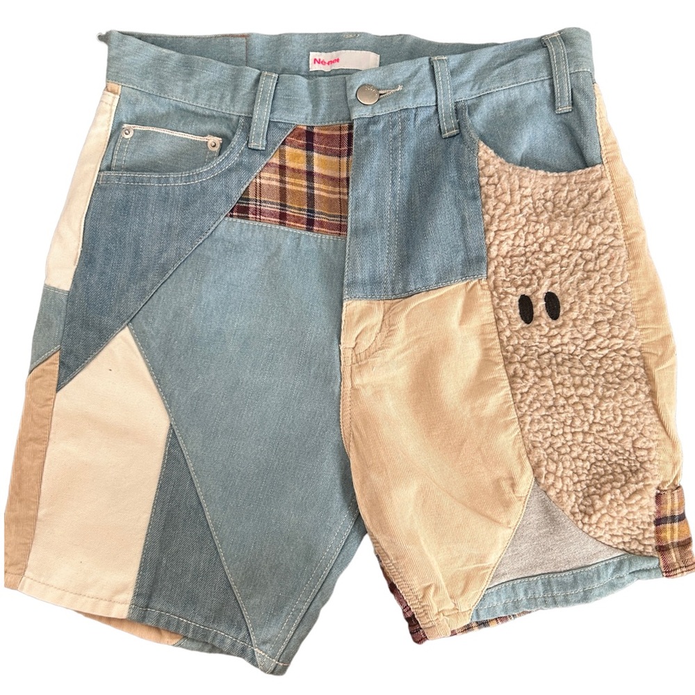 Issey Miyake N-Net Patchwork Denim Shorts Size 2 … - image 1